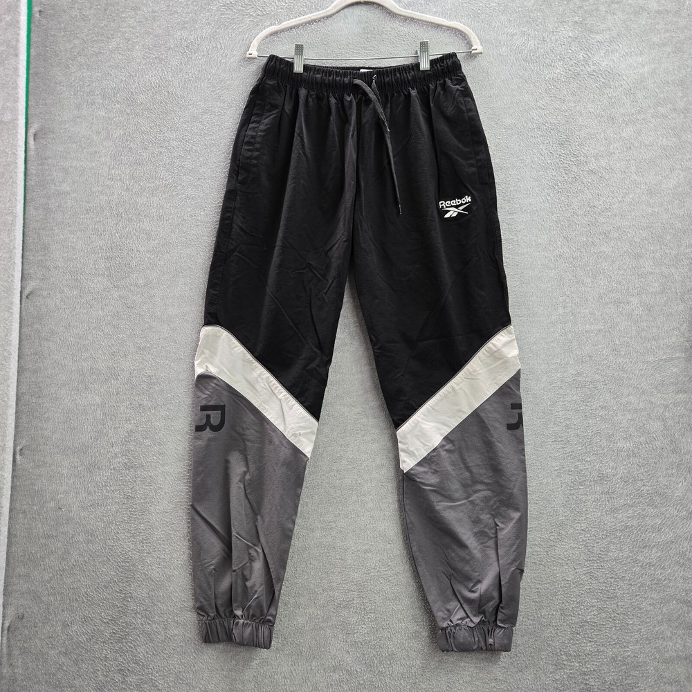 VINTAGE Reebok Men Pants XL Black Jogger Logo‎ Embroidered Y2K